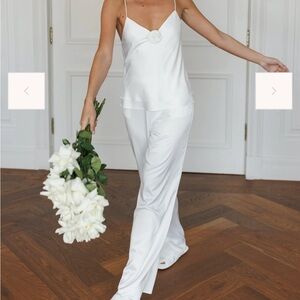 Le Rose White Satin Camisole and Pants Set